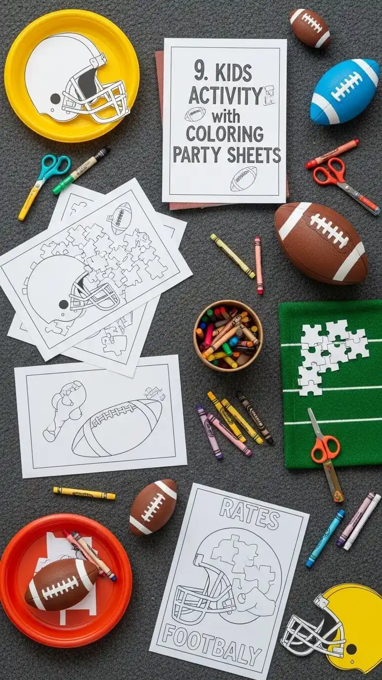 Score Big with These 23 Football Party Ideas 13 9. Kids Activity Zone with Coloring Sheets