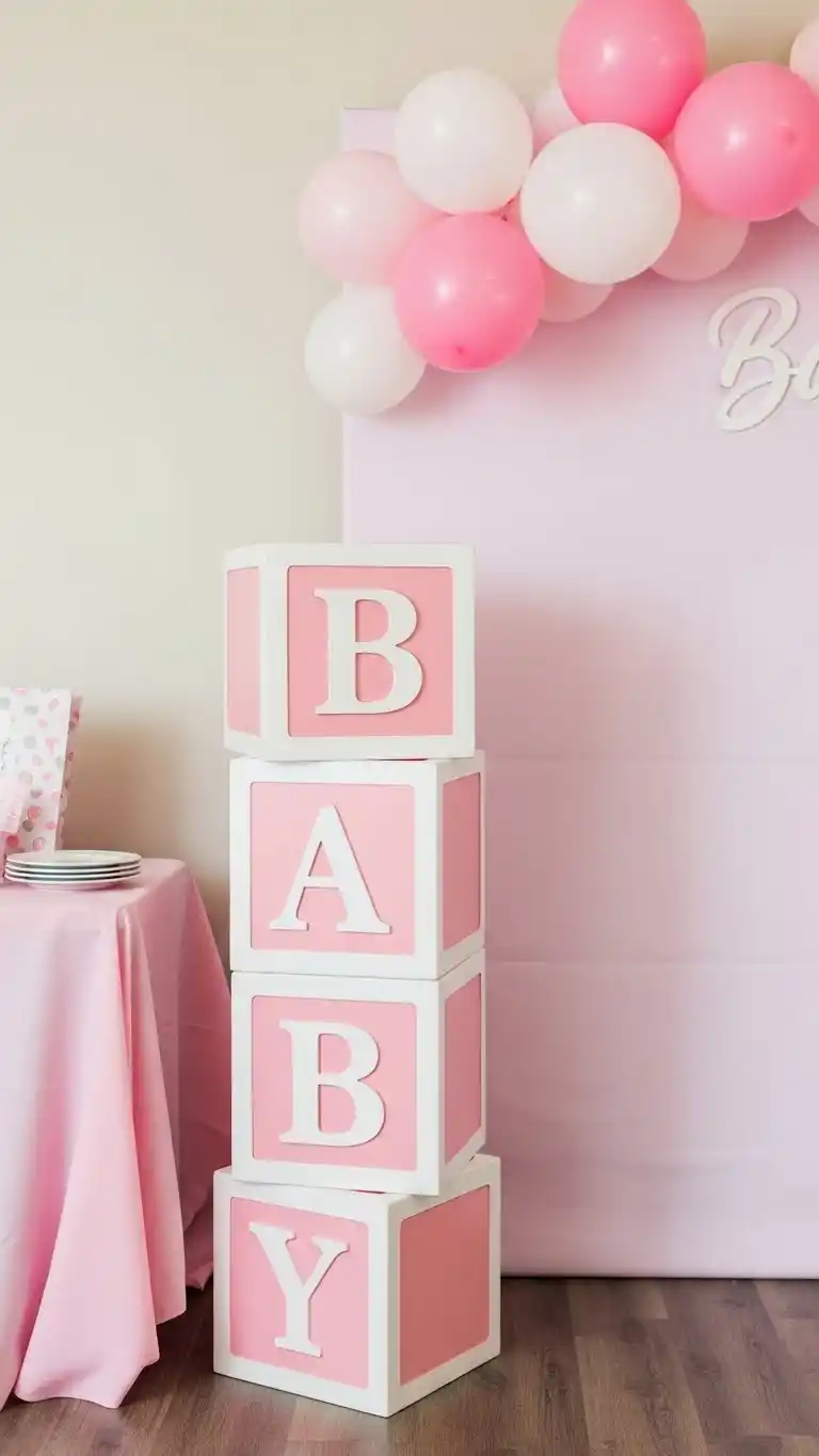 Pink Baby Shower: 25 Stylish Party Inspirations 13 9. Pink Baby Blocks Display
