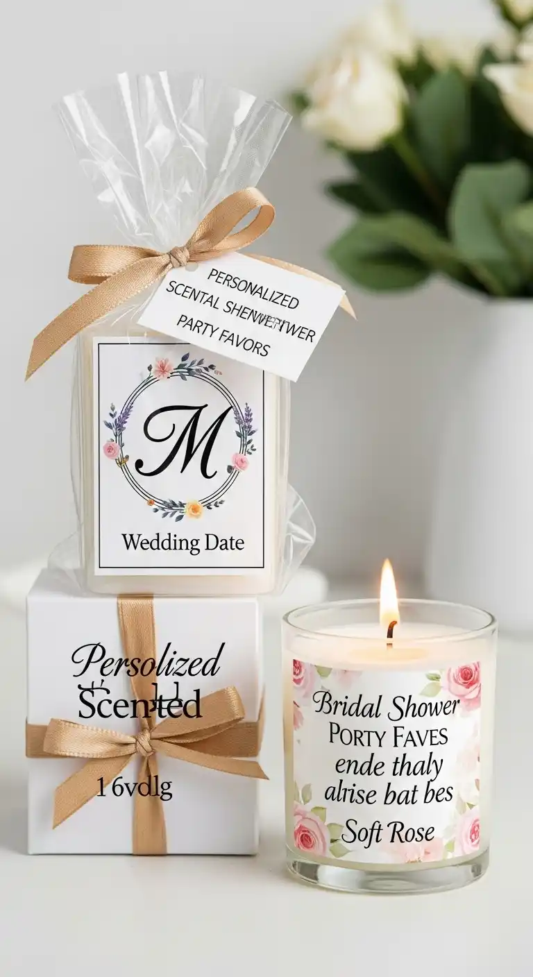 15 Cute Bridal Shower Party Favors to Try 5 1. Personalized Scented Candles as Bridal Shower Party Favors