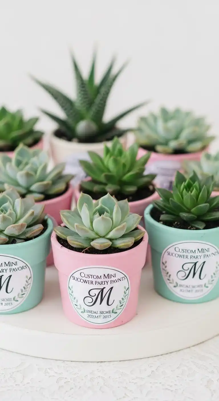 15 Cute Bridal Shower Party Favors to Try 6 2. Custom Mini Succulent Plants for Guests