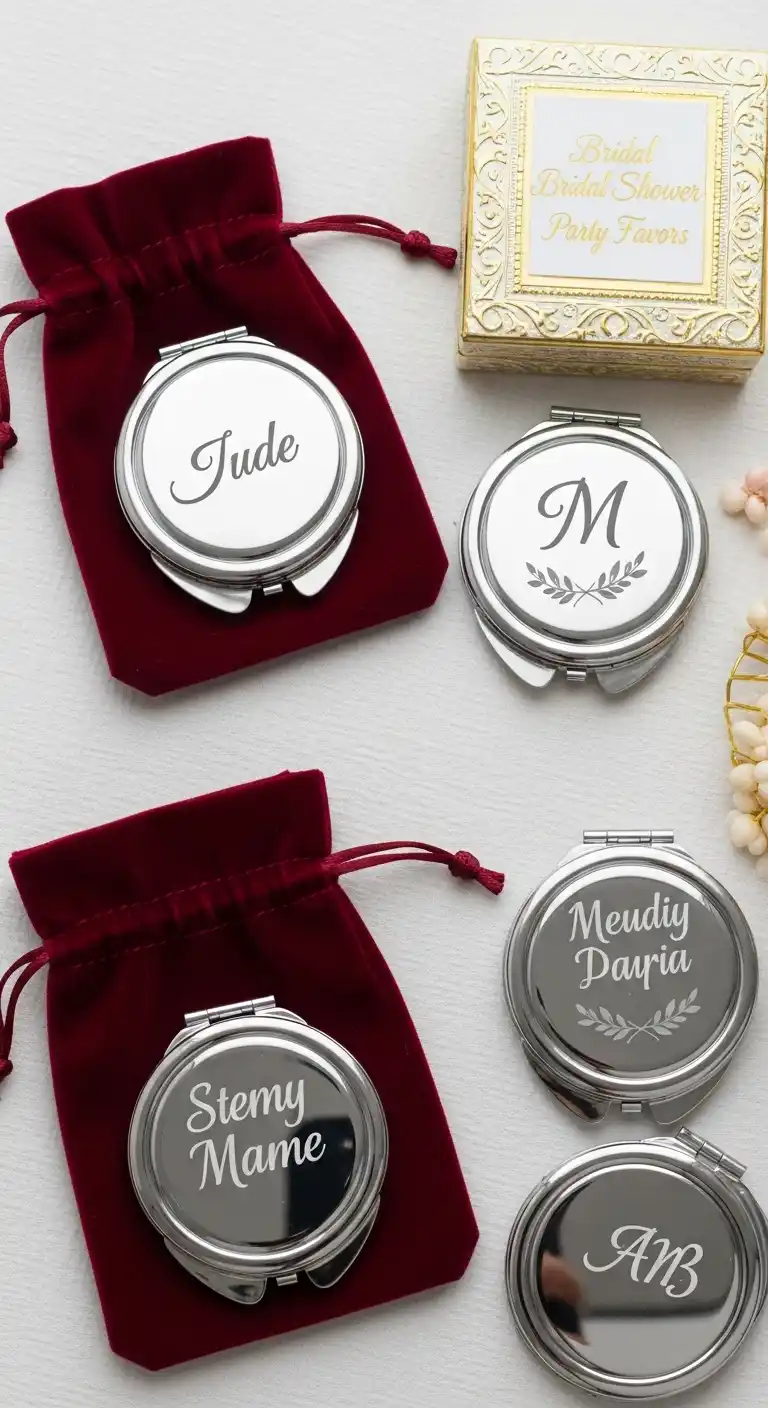 15 Cute Bridal Shower Party Favors to Try 7 3. Personalized Compact Mirrors as Bridal Shower Party Favors