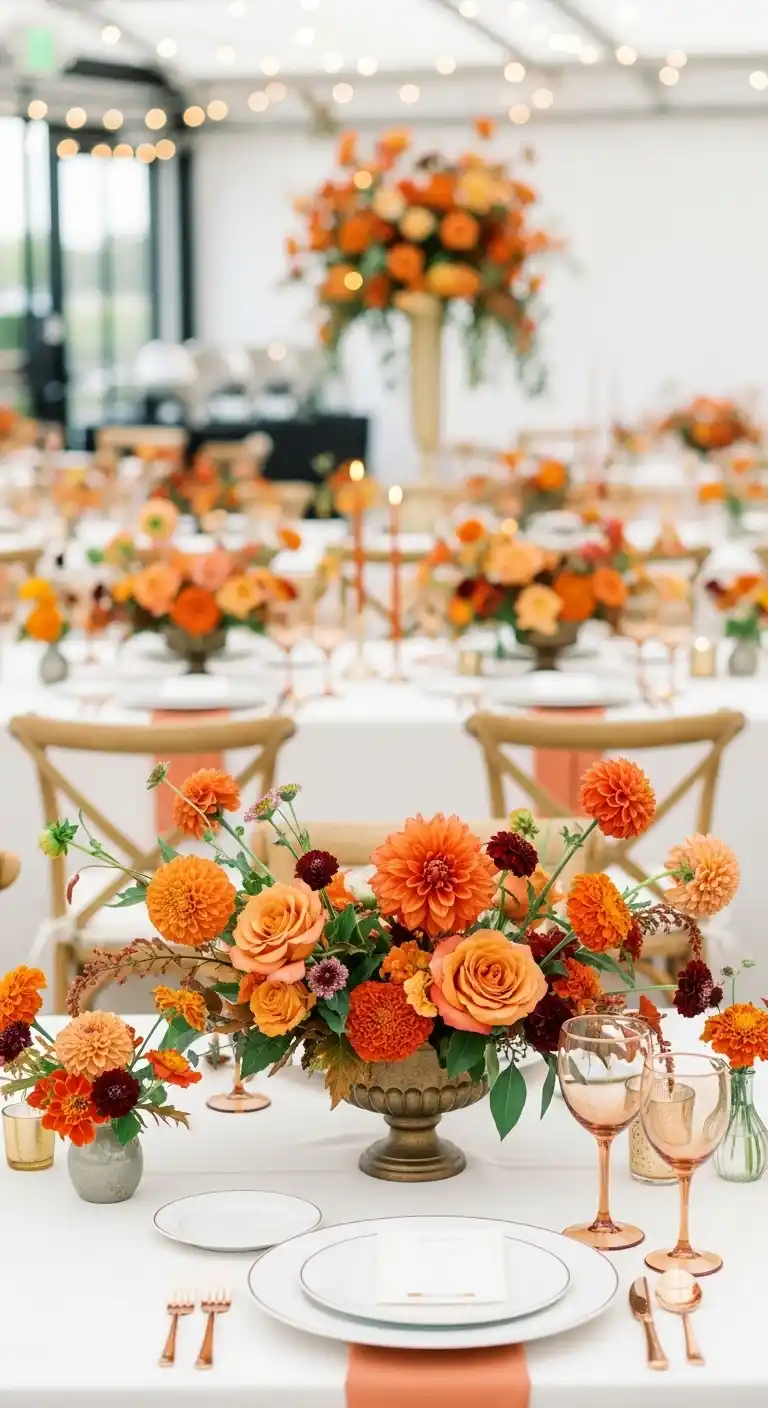 17 Stunning Burnt Orange Wedding Reception Ideas 5 1. Burnt Orange Floral Centerpieces That Pop