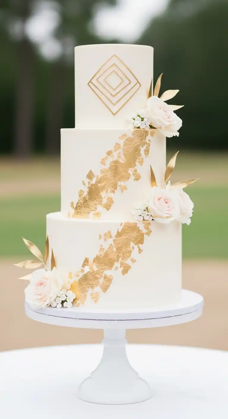 Shimmer & Shine: 19 Gold Wedding Cake Ideas for a Magical Day 4 1. Classic Gold Leaf Accent Cake