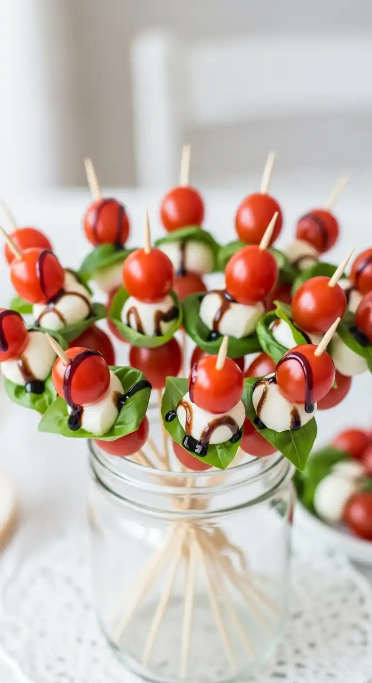 Bridal Shower Appetizers: 17 Easy & Elegant Ideas 5 1. Mini Caprese Skewers