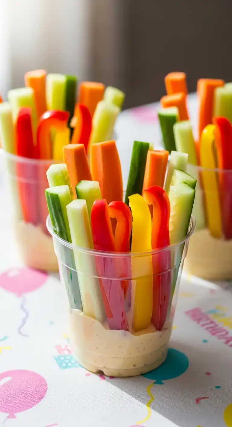 Creative Birthday Party Snack Ideas on a Budget 5 1. Mini Veggie Cups with Dip