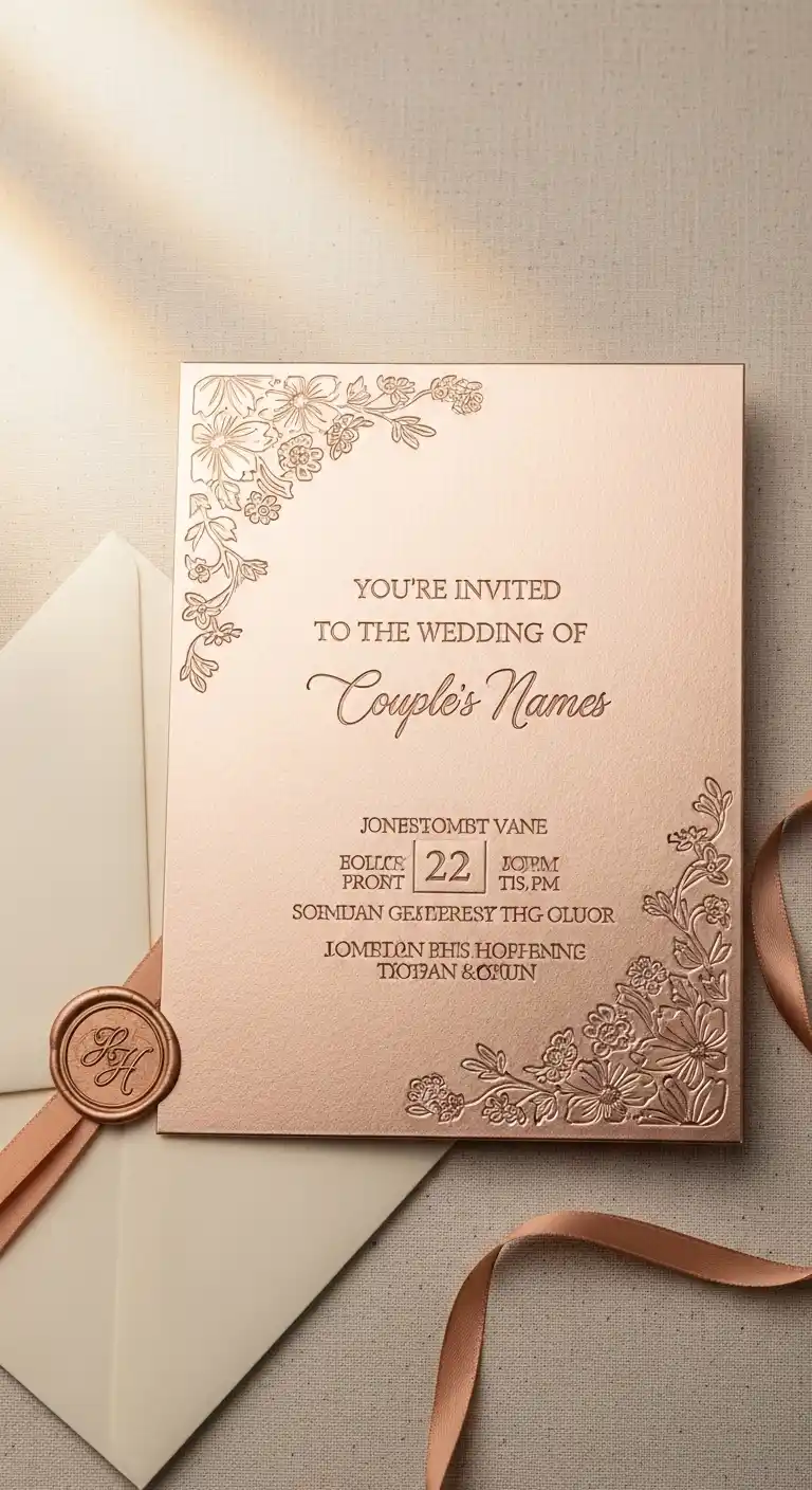 17 Rose Gold Wedding Ideas You’ll Adore 4 1. Rose Gold Wedding Invitations That Set the Tone