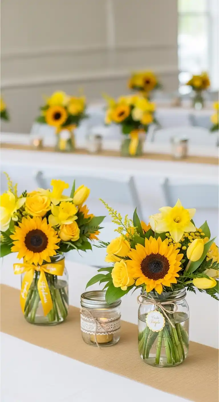 17 Stylish Yellow Bridal Shower Inspiration 5 1. Sunny Floral Centerpieces