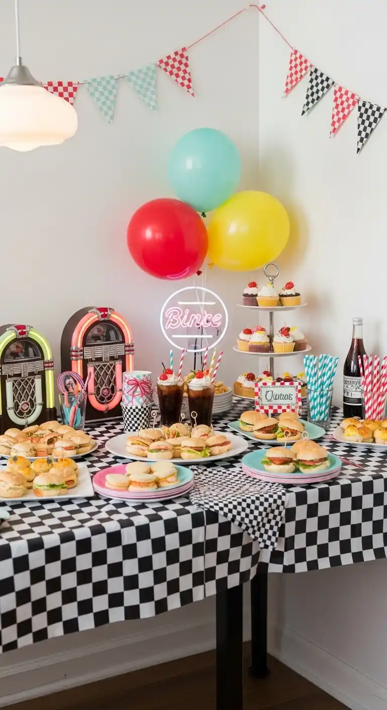Easy Ways to Style a Bridal Shower 50s Theme 5 1. Vintage Diner Setup