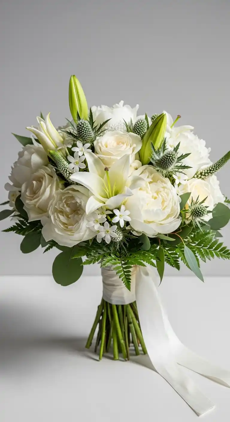 17 Gorgeous White Wedding Bouquets to Inspire 14 10. All-Texture White Wedding Bouquets