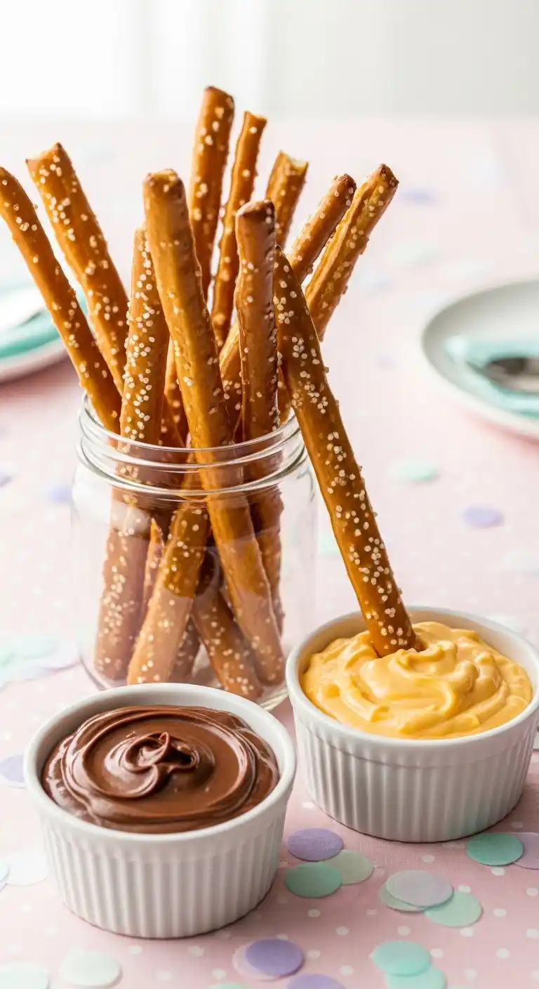 Creative Birthday Party Snack Ideas on a Budget 14 10. Pretzel Rods with Dip