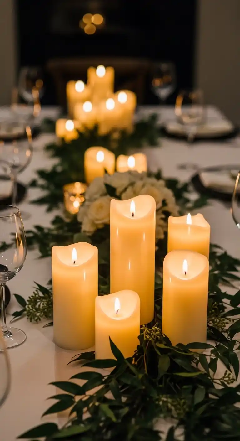 19 Beautiful Bridal Shower Table Looks 15 11. Candle-Inspired Bridal Shower Table Ambience