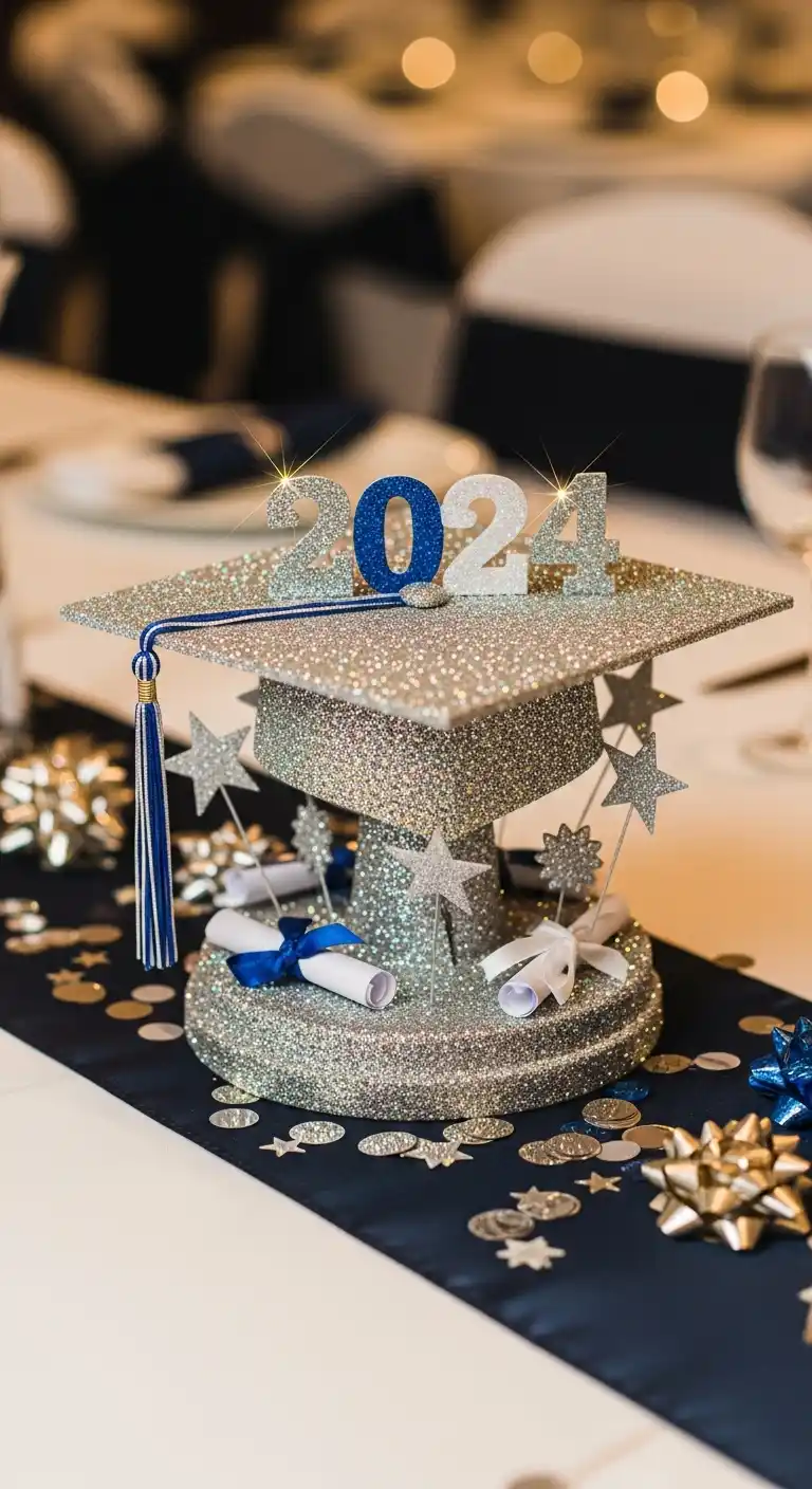 21 Stylish Graduation Party Table Centerpieces 15 11. Glittered Graduation Hats
