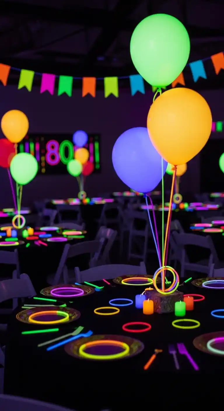 Bright & Bold: Bridal Shower 80s Theme Ideas 15 11. Glow-in-the-Dark Party Accents