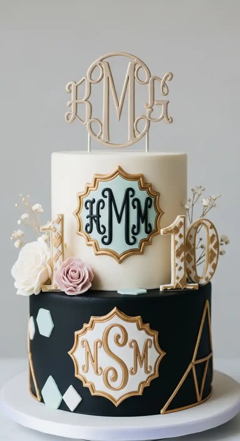 Wedding Anniversary Cake Designs for Every Style 15 11. Monogrammed Wedding Anniversary Cake Design