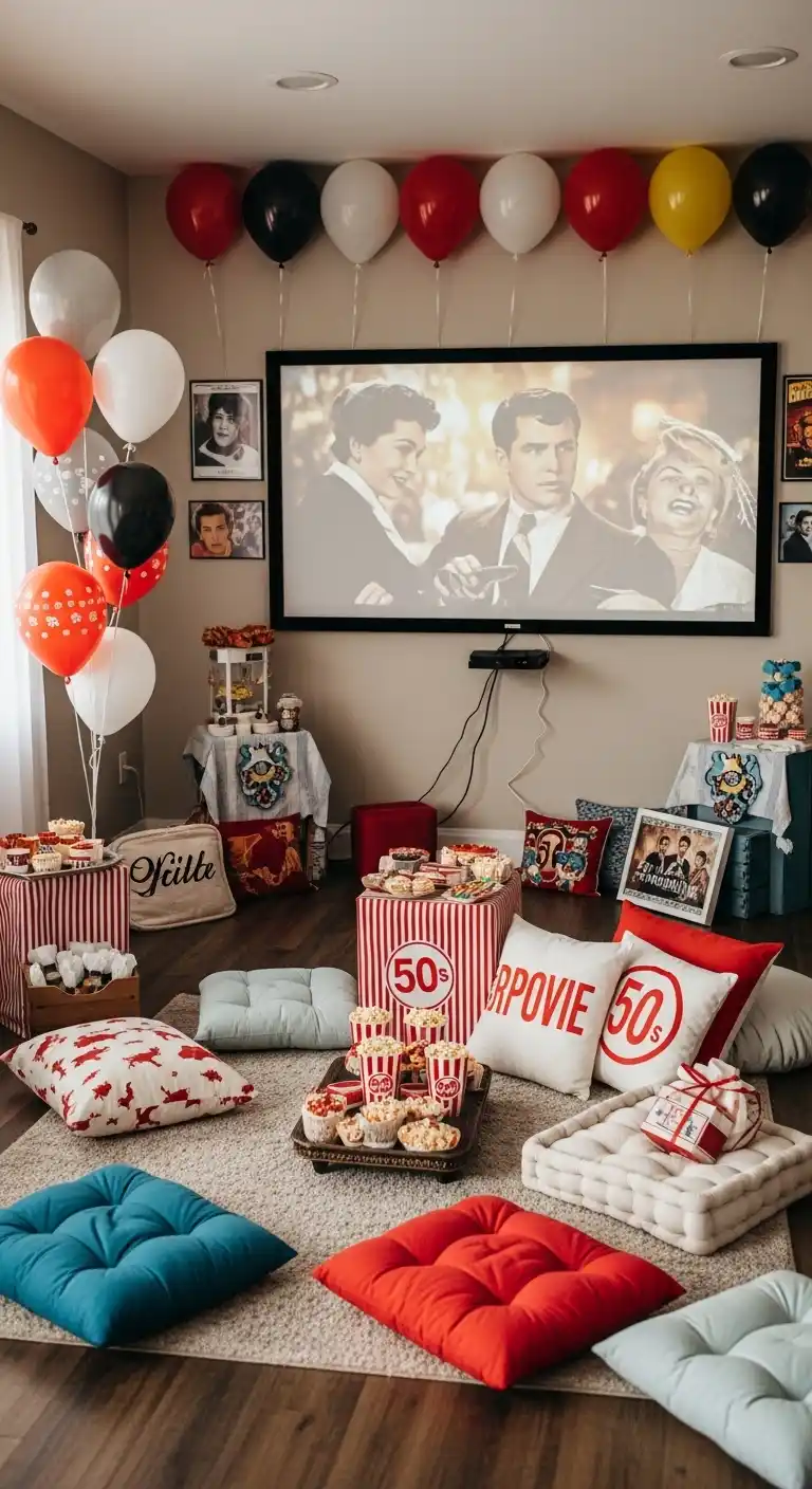 Easy Ways to Style a Bridal Shower 50s Theme 15 11. Movie Screening Corner