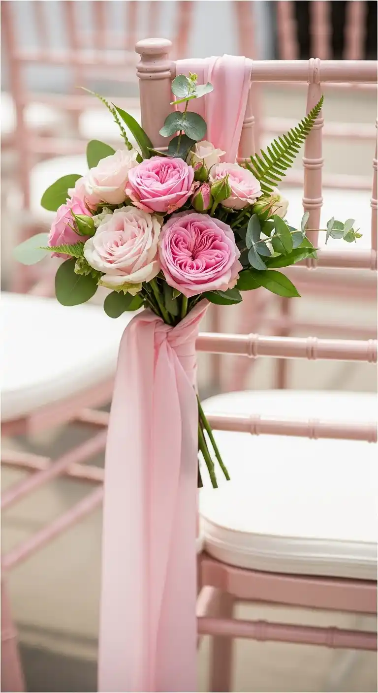 Every Bride Needs These 20 Pink Wedding Reception Ideas 14 11. Pink Chair Bouquets or Corsages