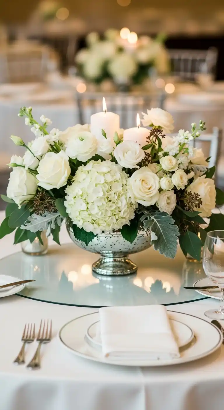 17 Classic White Wedding Ideas You’ll Always Love 15 11. White Floral Reception Centerpieces