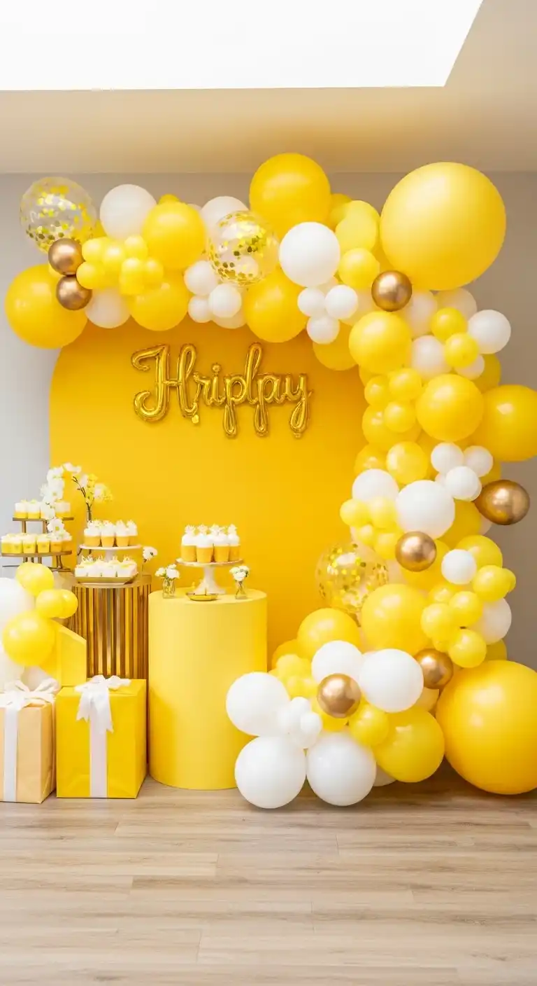 17 Stylish Yellow Bridal Shower Inspiration 15 11. Yellow Balloon Garland