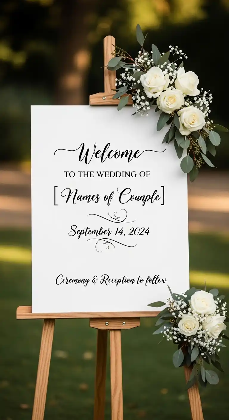17 Classic White Wedding Ideas You’ll Always Love 16 12. Classic White Wedding Signage and Displays