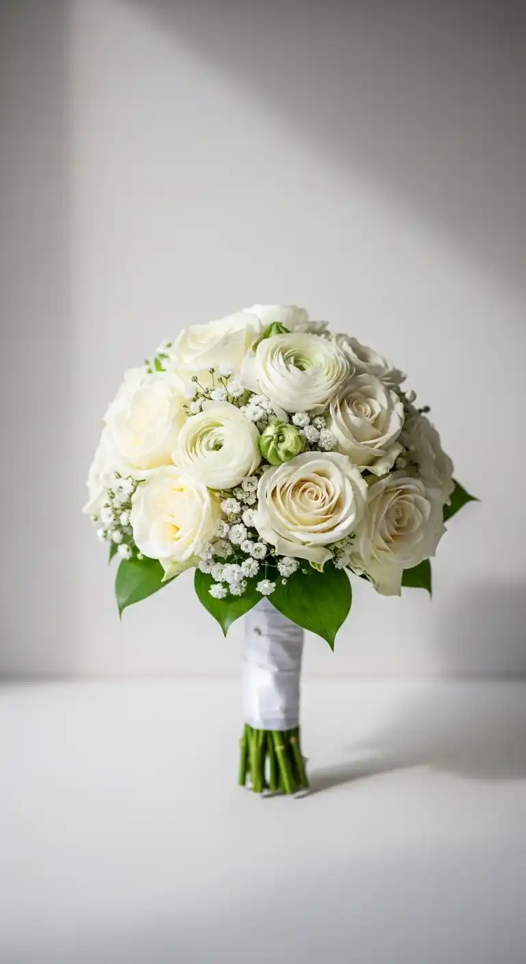 17 Gorgeous White Wedding Bouquets to Inspire 16 12. Compact White Wedding Bouquets for Petite Brides
