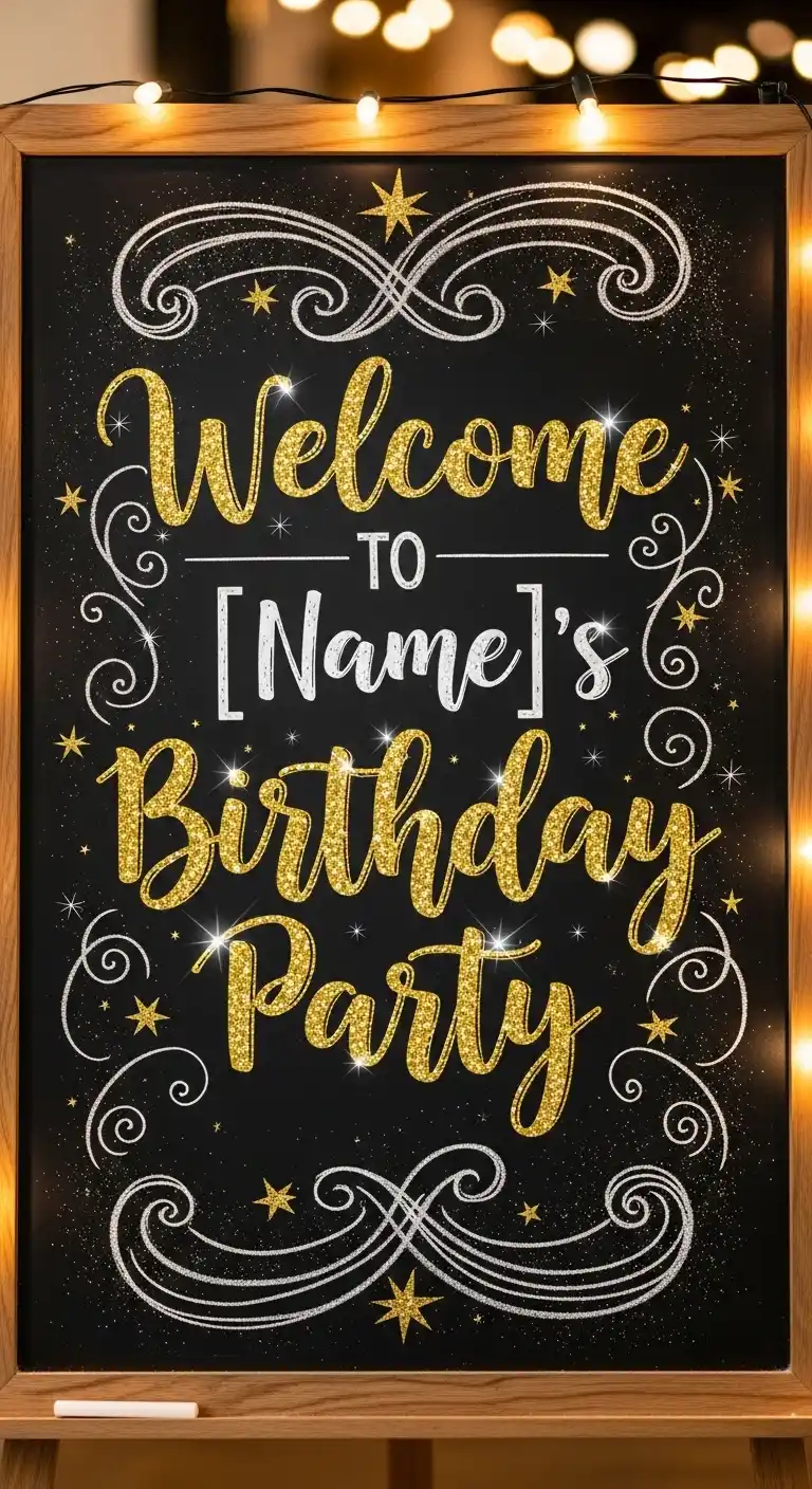 20 Stylish Birthday Party Welcome Boards 16 12. Glitter Chalkboard Birthday Party Welcome Board