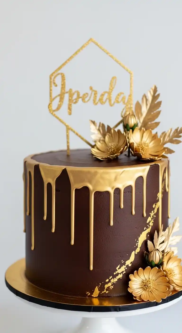 Shimmer & Shine: 19 Gold Wedding Cake Ideas for a Magical Day 15 12. Gold Drizzled Chocolate Cake