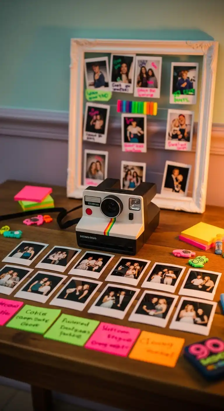 90s Graduation Party Decor That Brings Nostalgia 16 12. Polaroid Keepsake Station