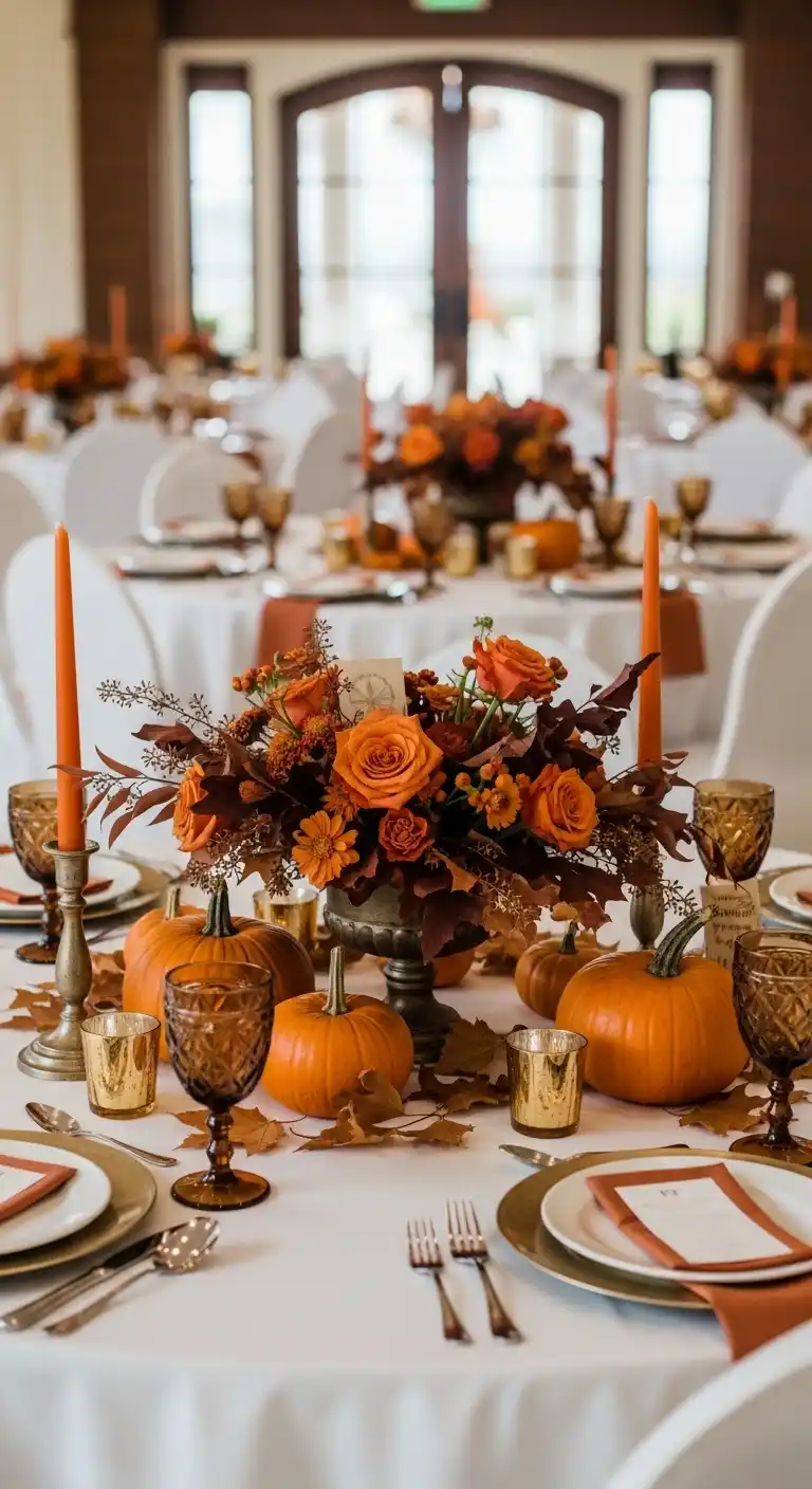 17 Stunning Burnt Orange Wedding Reception Ideas 16 12. Seasonal Burnt Orange Centerpiece Ideas with Natural Elements