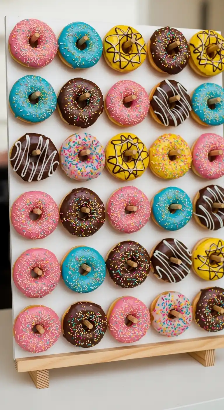21 Delicious Birthday Party Desserts to Try 17 13. Donut Wall Display