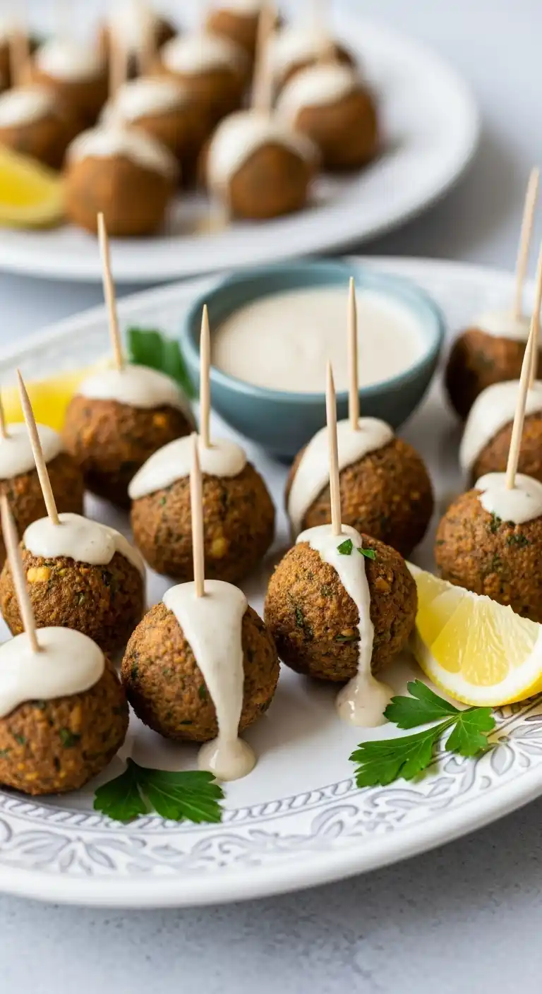 Bridal Shower Appetizers: 17 Easy & Elegant Ideas 17 13. Mini Falafel Balls with Tahini Drizzle