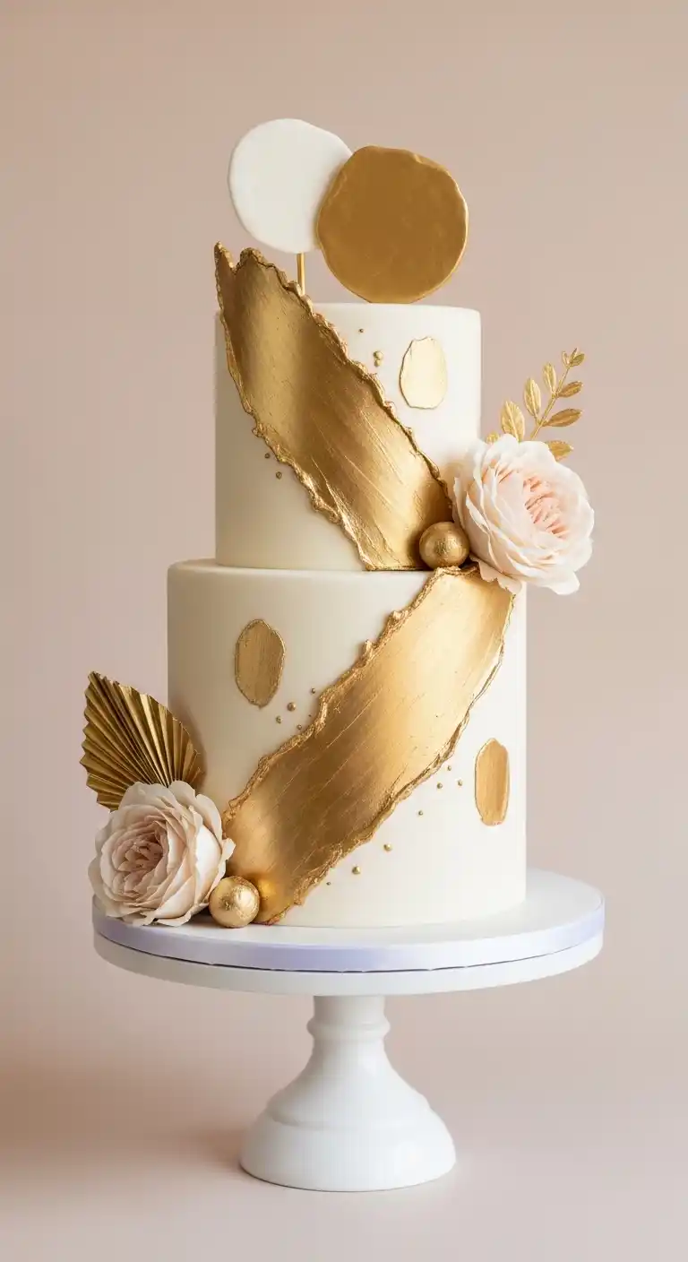 Shimmer & Shine: 19 Gold Wedding Cake Ideas for a Magical Day 16 13. Modern Abstract Gold Cake