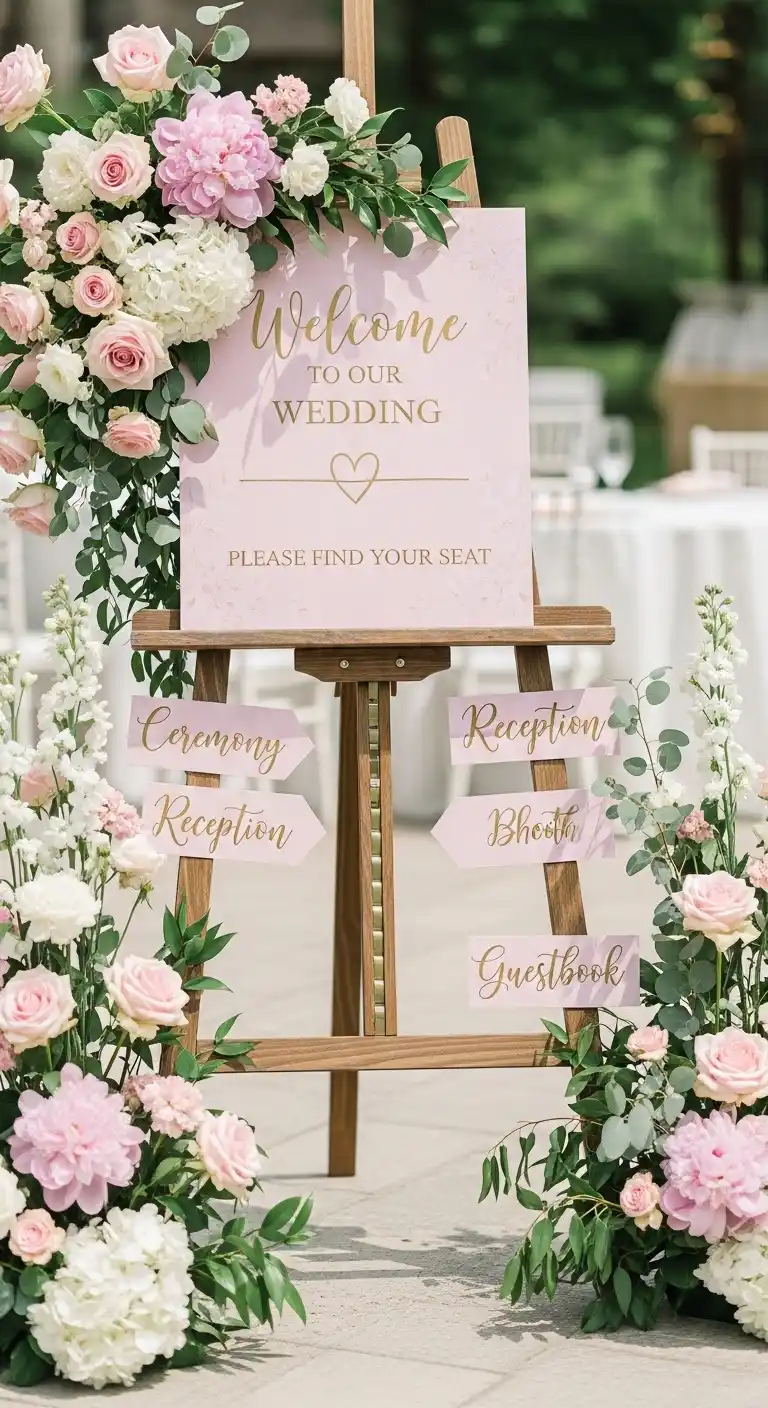Every Bride Needs These 20 Pink Wedding Reception Ideas 16 13. Pink Signage and Directional Boards