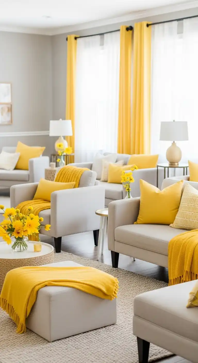 17 Yellow Bridal Shower Ideas for a Radiant Party 17 13. Yellow Bridal Shower Seating Area Styling