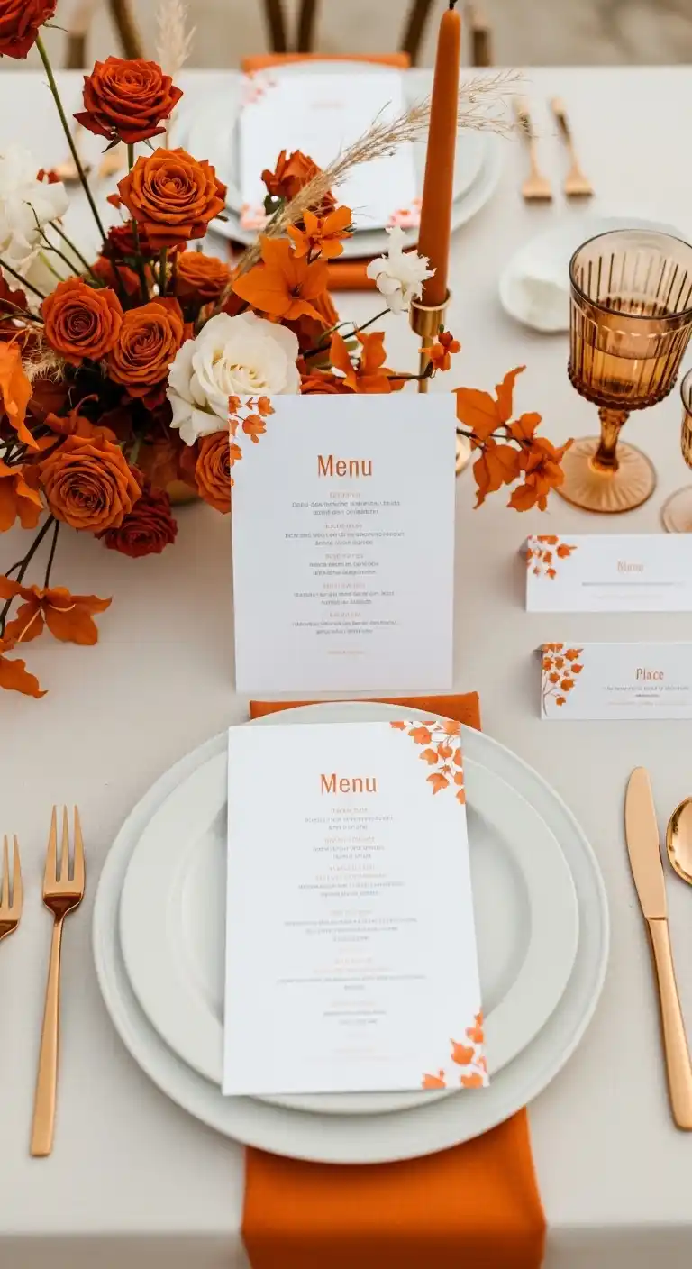 17 Stunning Burnt Orange Wedding Reception Ideas 18 14. Burnt Orange Themed Reception Stationery
