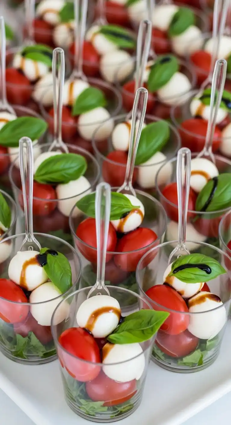 Easy Engagement Party Snacks That Steal the Show 18 14. Caprese Salad Cups