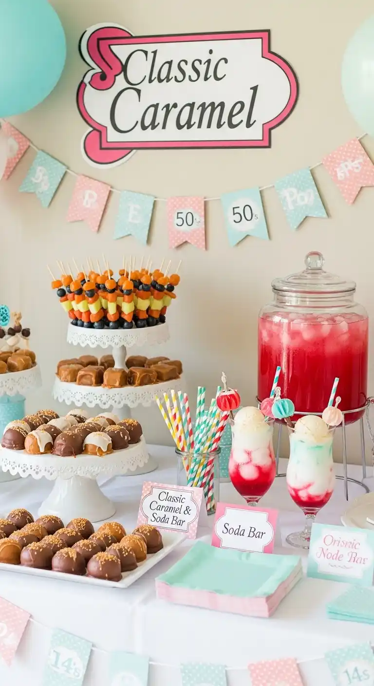 Easy Ways to Style a Bridal Shower 50s Theme 18 14. Classic Caramel and Soda Bar