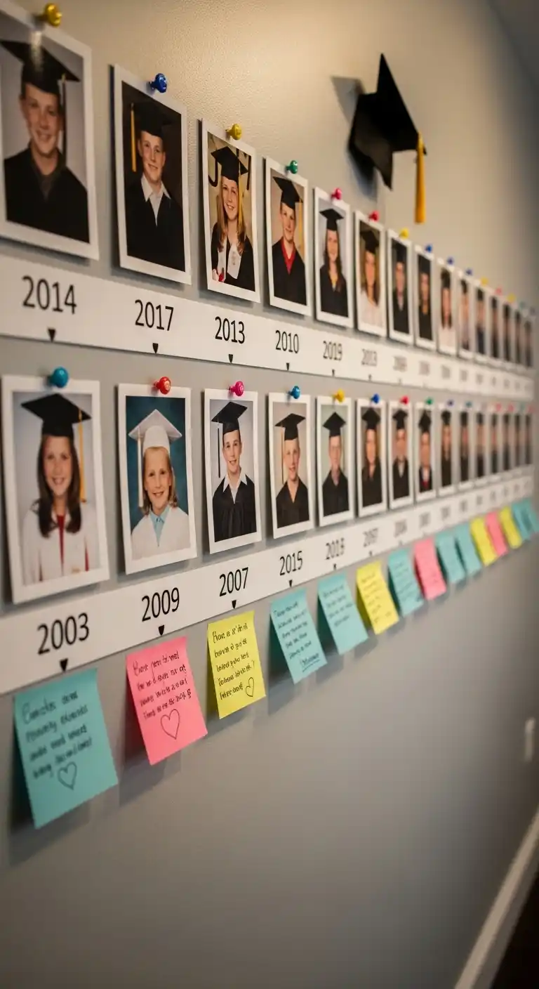 21 Graduation Party Set Up Ideas That Are Fun and Stylish 18 14. Graduation Milestone Timeline Wall