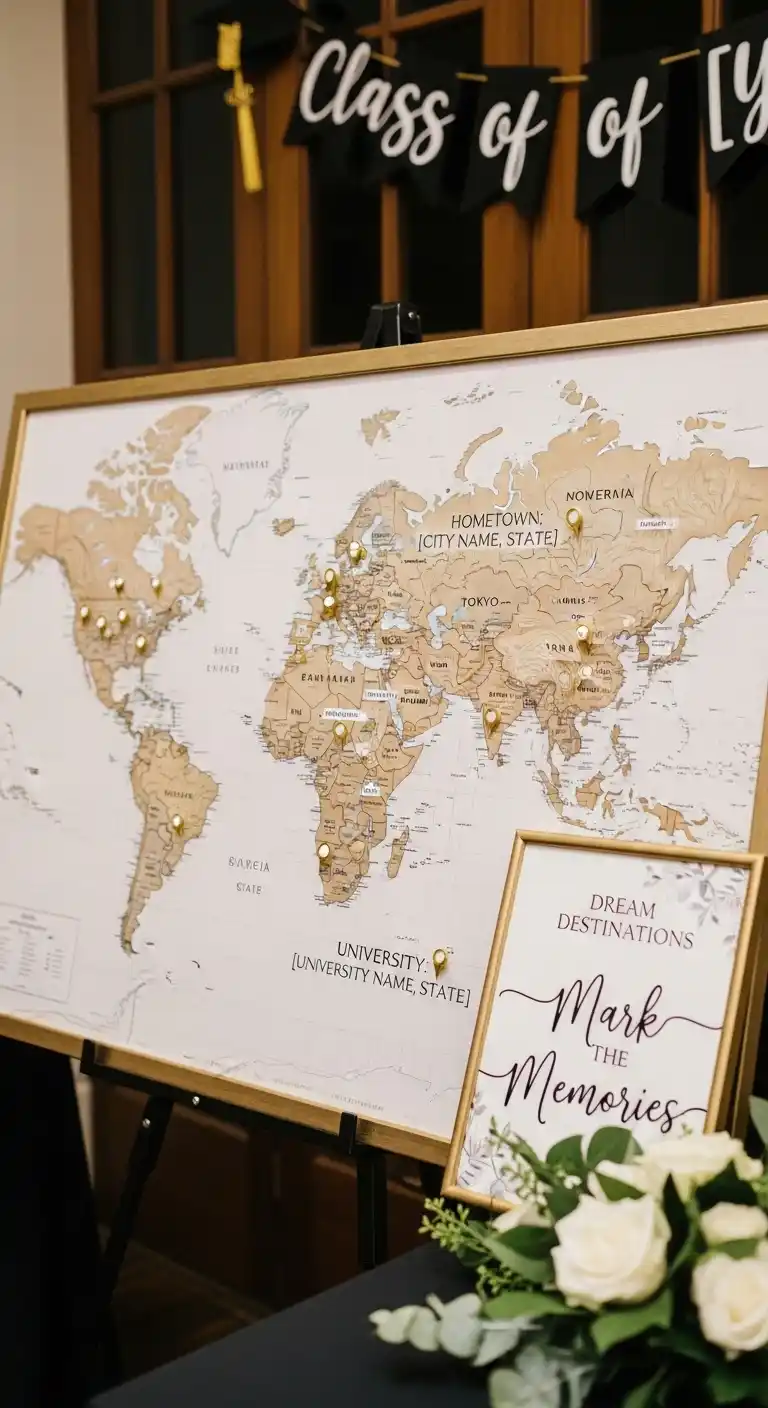 20 Graduation Party Memory Ideas You’ll Treasure 18 14. Graduation Party Memory Ideas with a Memory Map Display