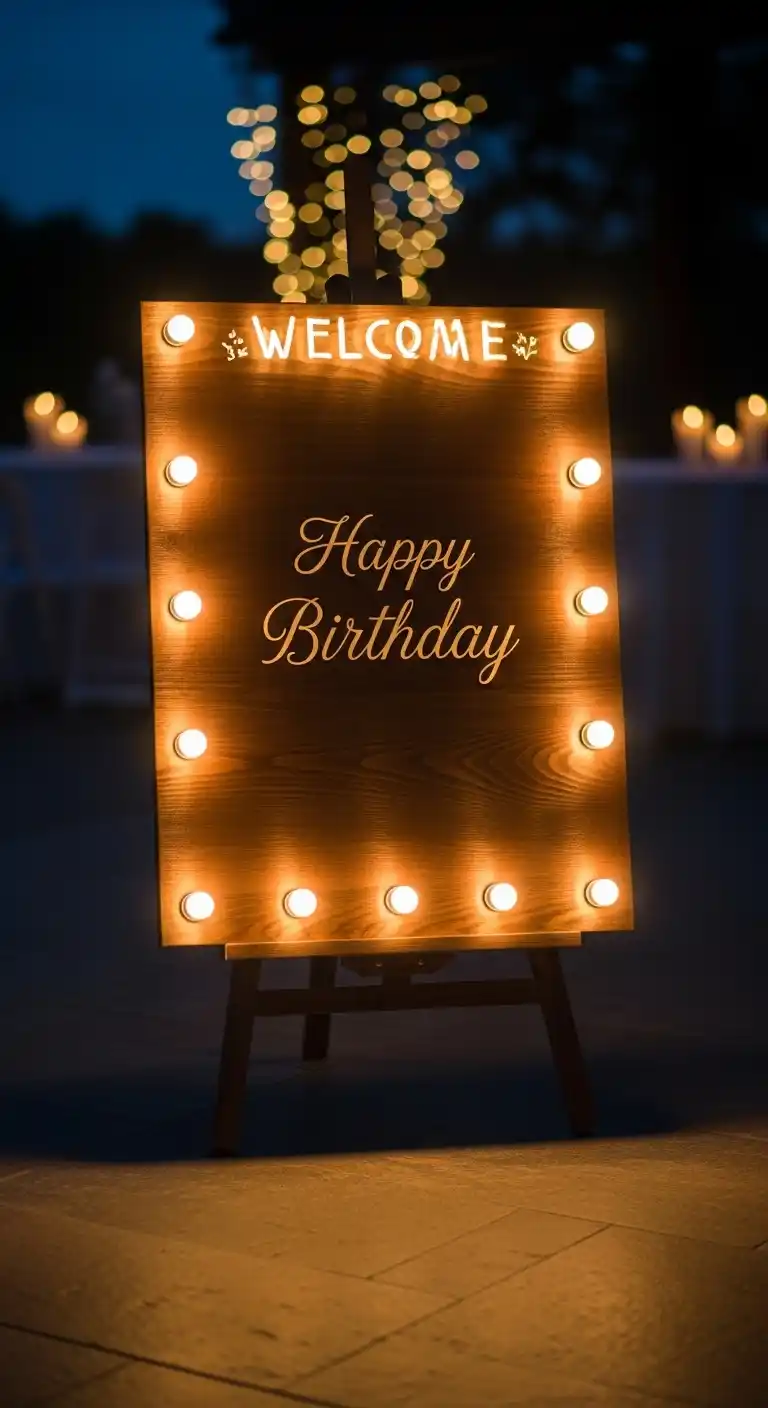 20 Stylish Birthday Party Welcome Boards 18 14. Light-Up Birthday Party Welcome Board
