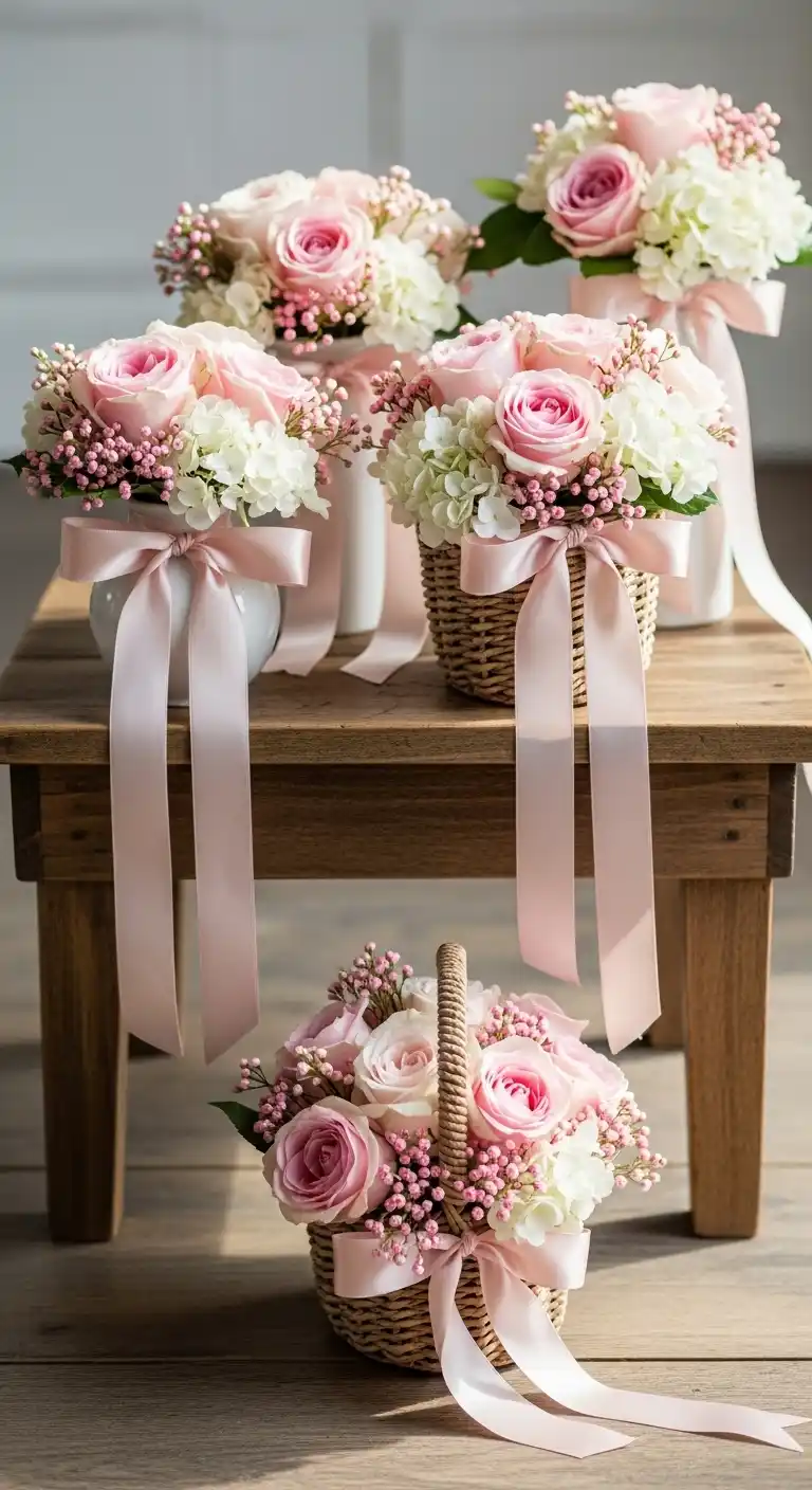 20 Pink Wedding Ceremony Ideas That Feel Elegant and Timeless 17 14. Pink Flower Girl Accents