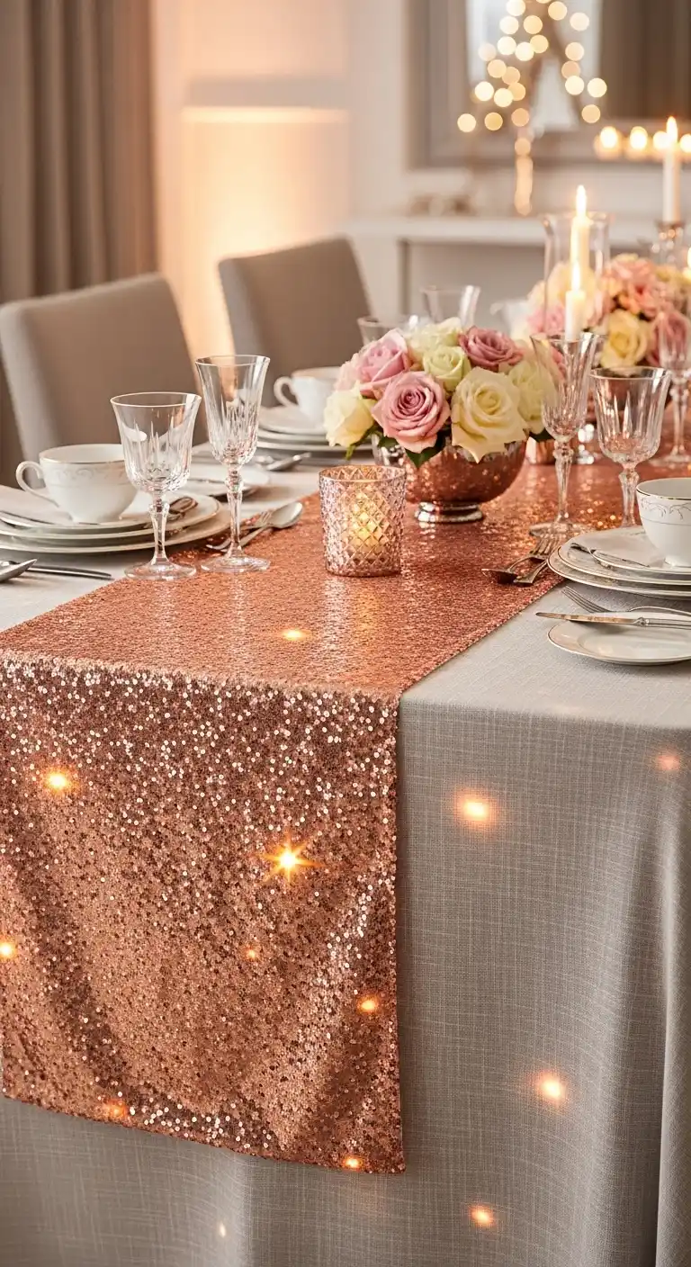 17 Rose Gold Wedding Ideas You’ll Adore 17 14. Rose Gold Table Runners and Linens for Added Luxury