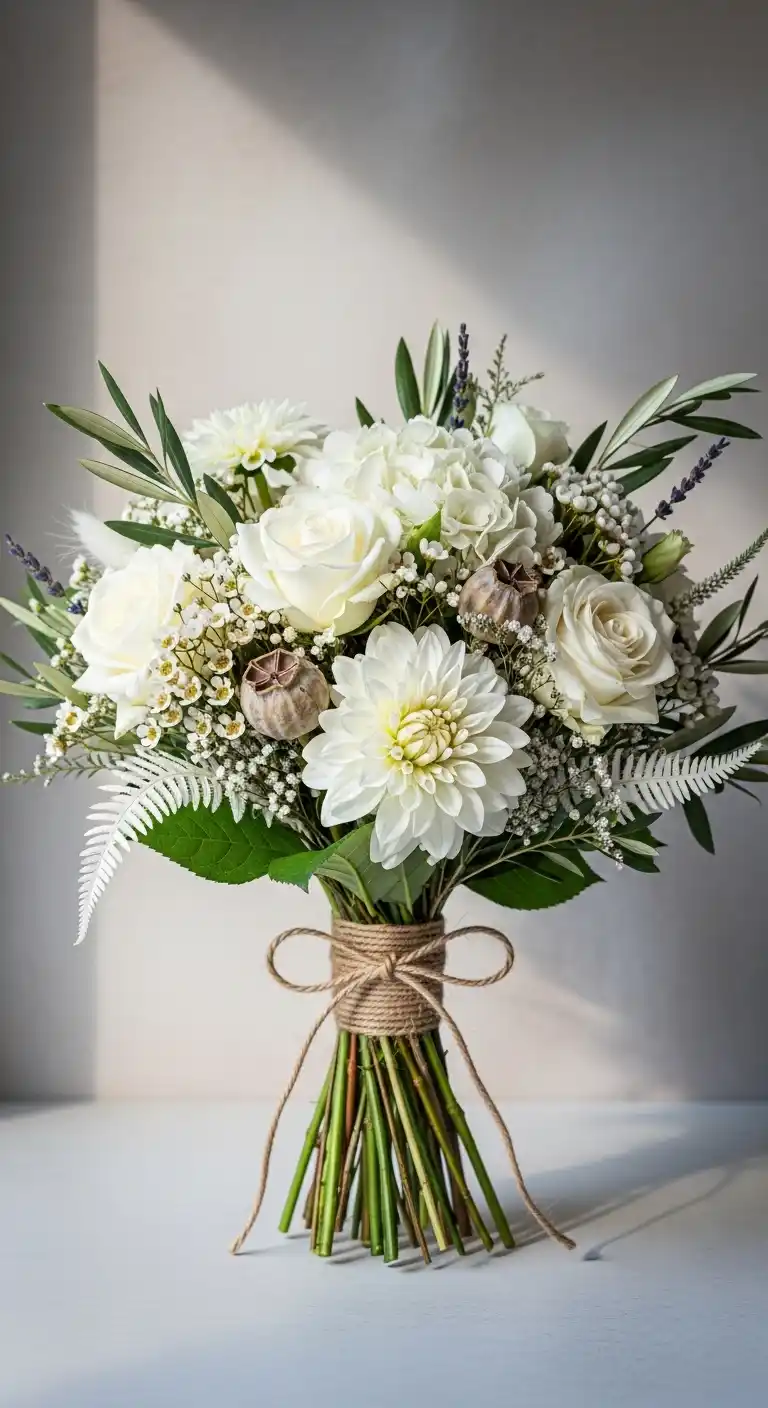 17 Gorgeous White Wedding Bouquets to Inspire 18 14. Rustic White Wedding Bouquets with Natural Elements