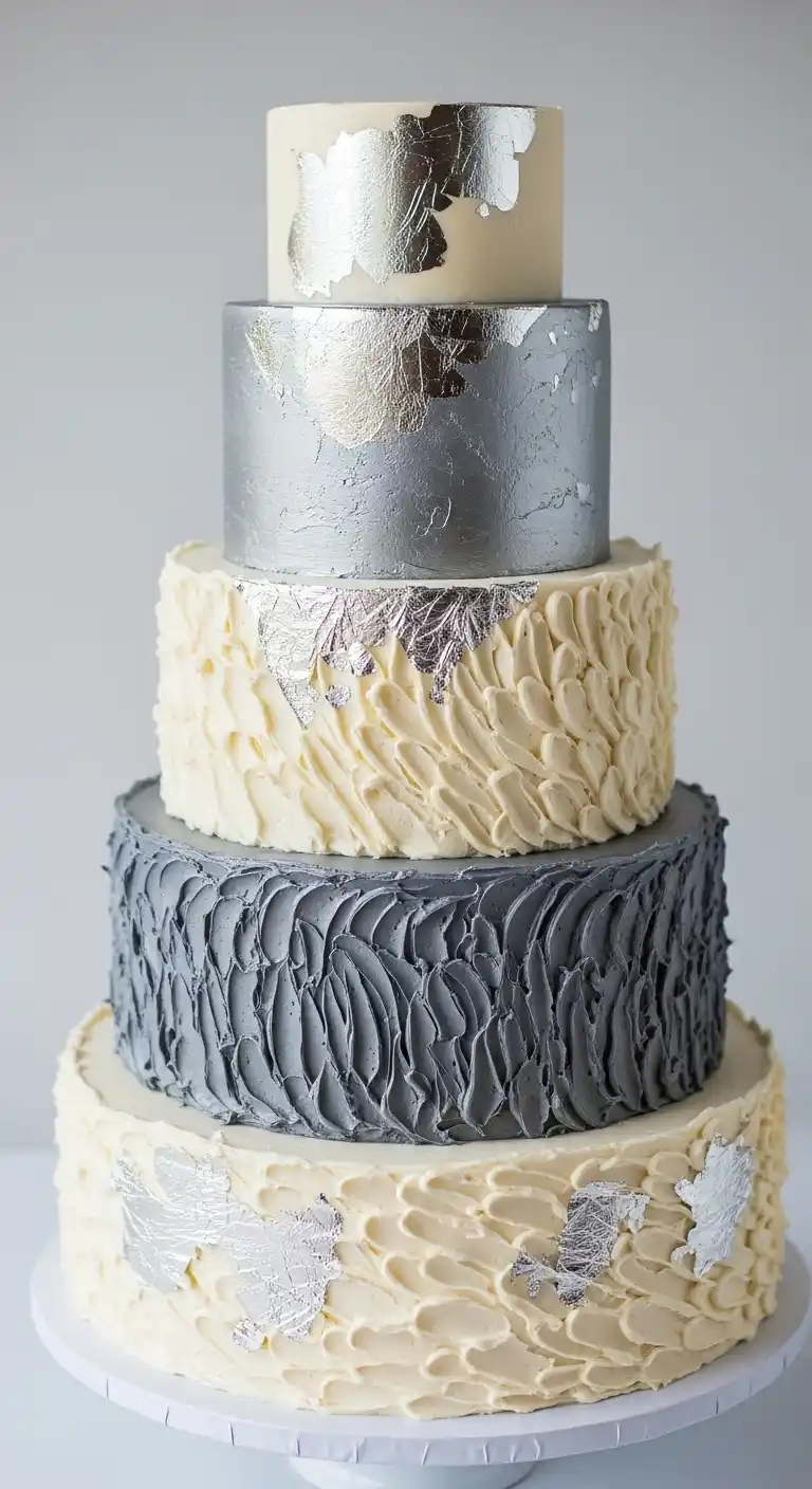 19 Elegant Silver Wedding Cake Ideas to Wow Your Guests 17 14. Silver Textured Buttercream Cake