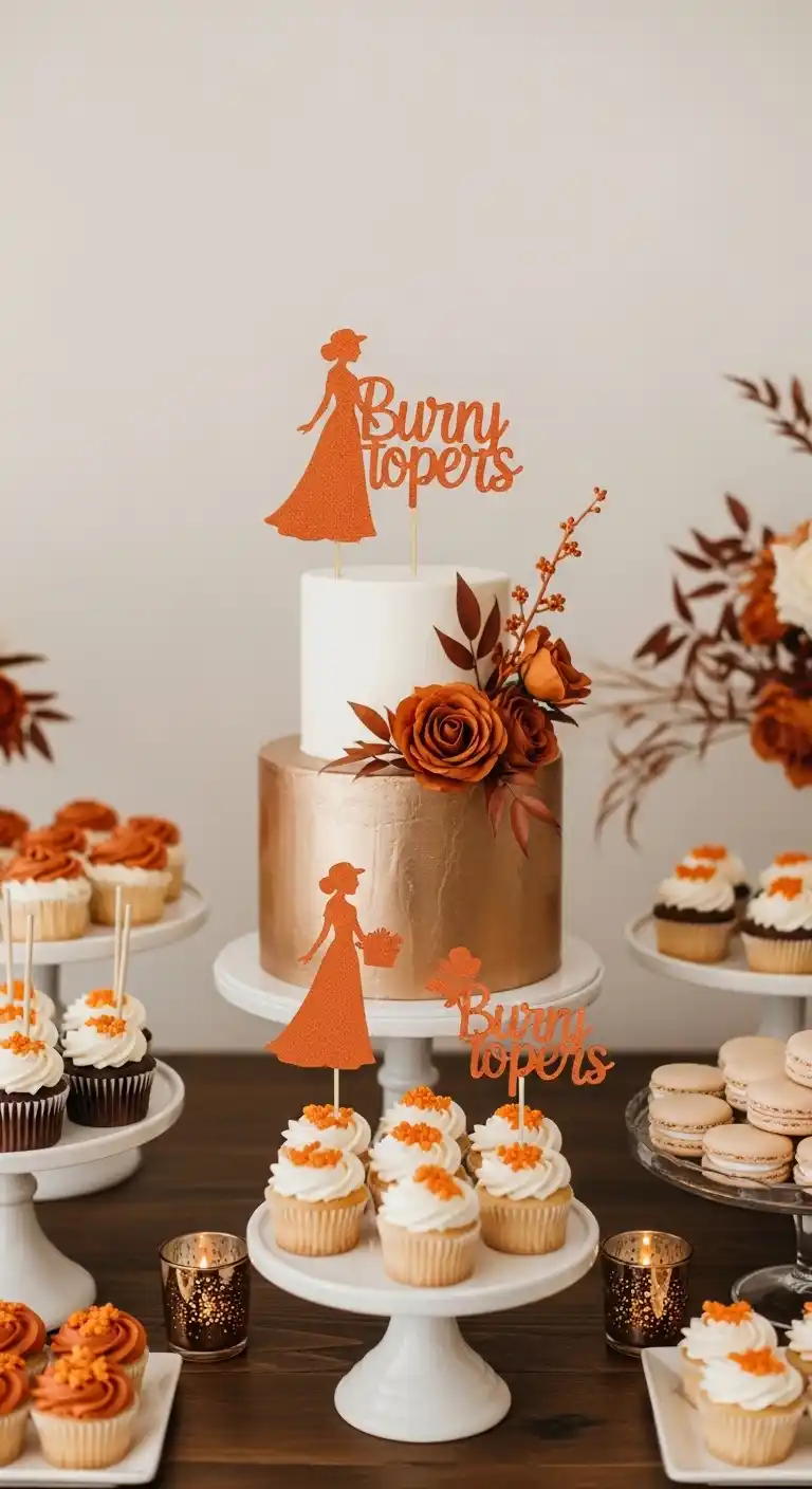 17 Stunning Burnt Orange Wedding Reception Ideas 19 15. Burnt Orange Wedding Cake Toppers