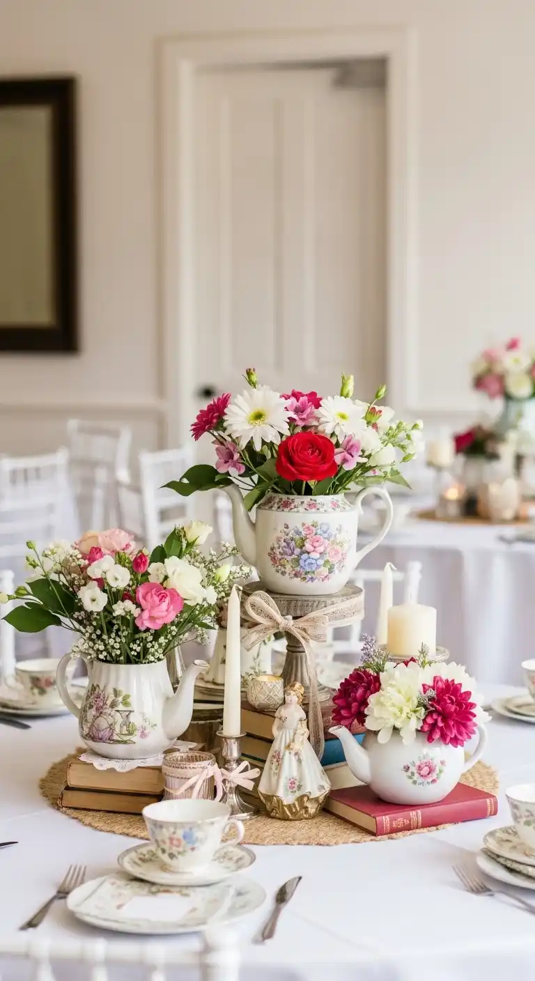 Bridal Shower Tea Party Looks That Delight 19 15. Creative Centerpieces Featuring Teapots and Flowers