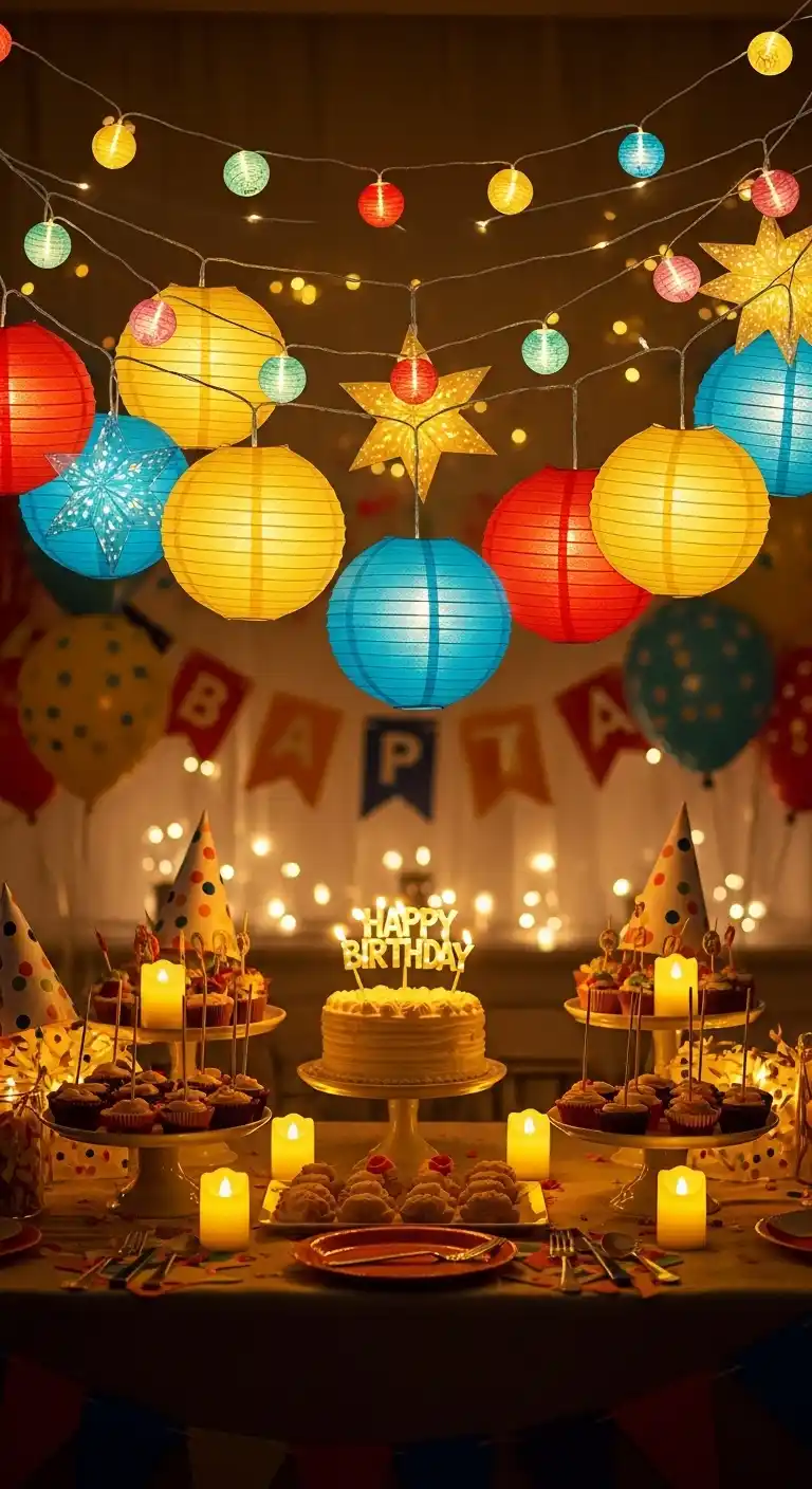 20 Birthday Party Decorations for a Stylish Celebration 19 15. Lighting Accents That Transform the Birthday Party Atmosphere