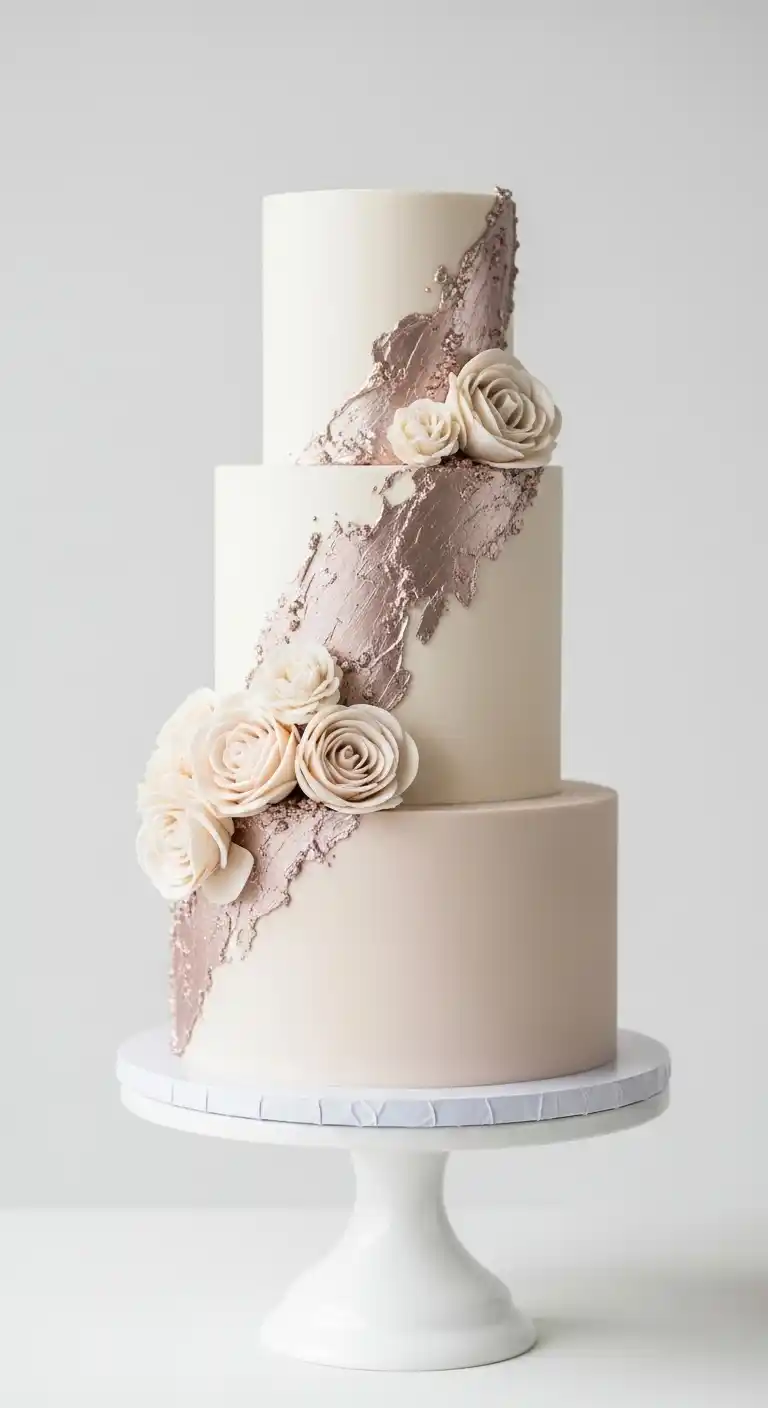 17 Neutral Wedding Cake Designs for a Timeless Look 18 15. Neutral Wedding Cake Designs with Soft Metallic Accents