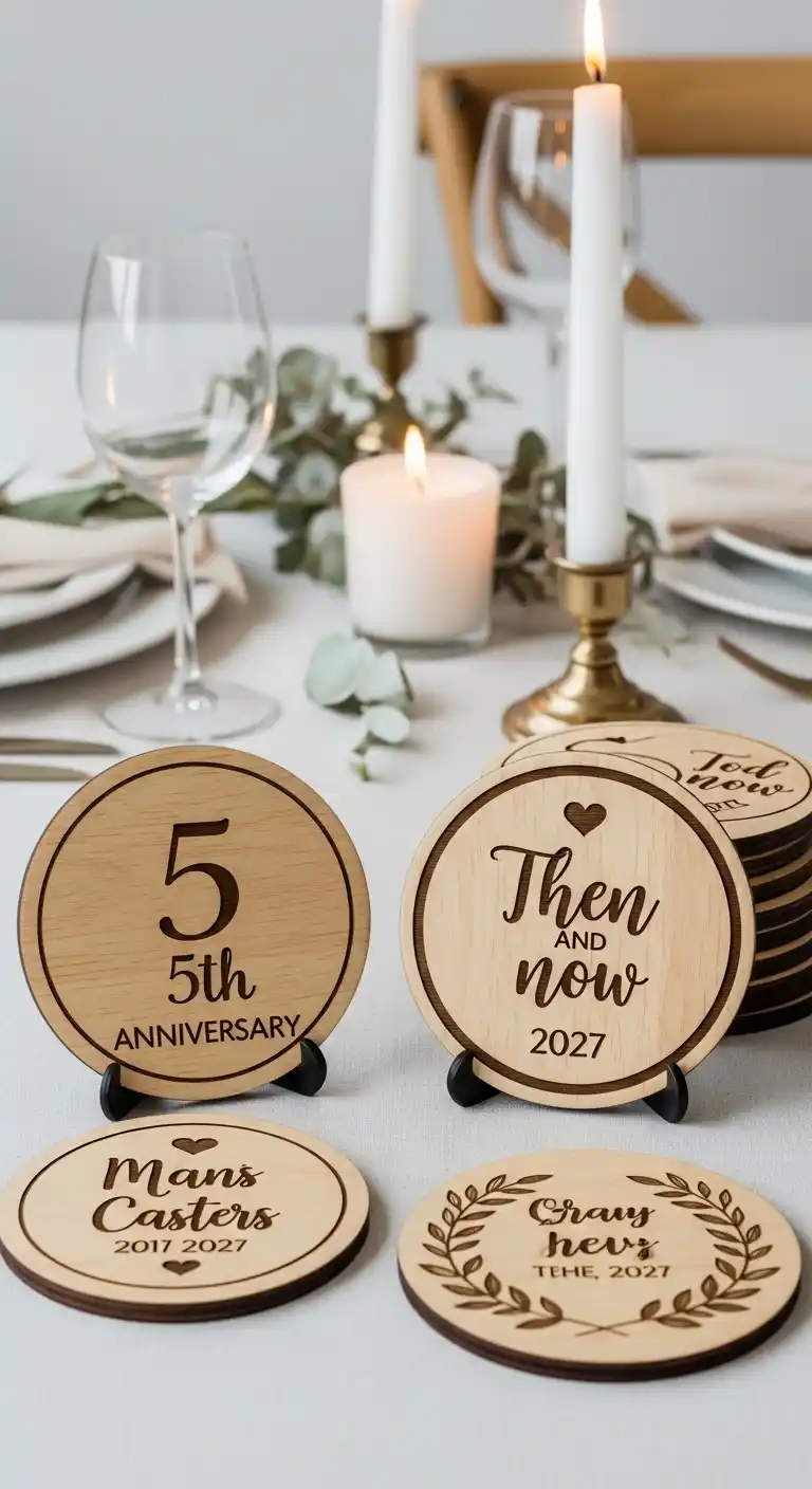 20 Unique 5th Wedding Anniversary Celebration Ideas 19 15. Personalized Wooden Coasters
