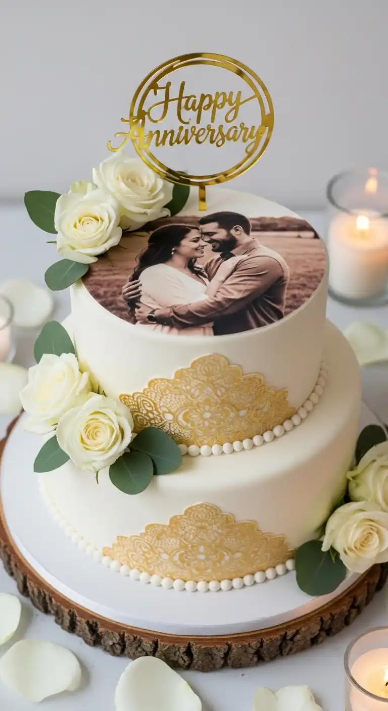Wedding Anniversary Cake Designs for Every Style 19 15. Photo-Printed Wedding Anniversary Cake Design
