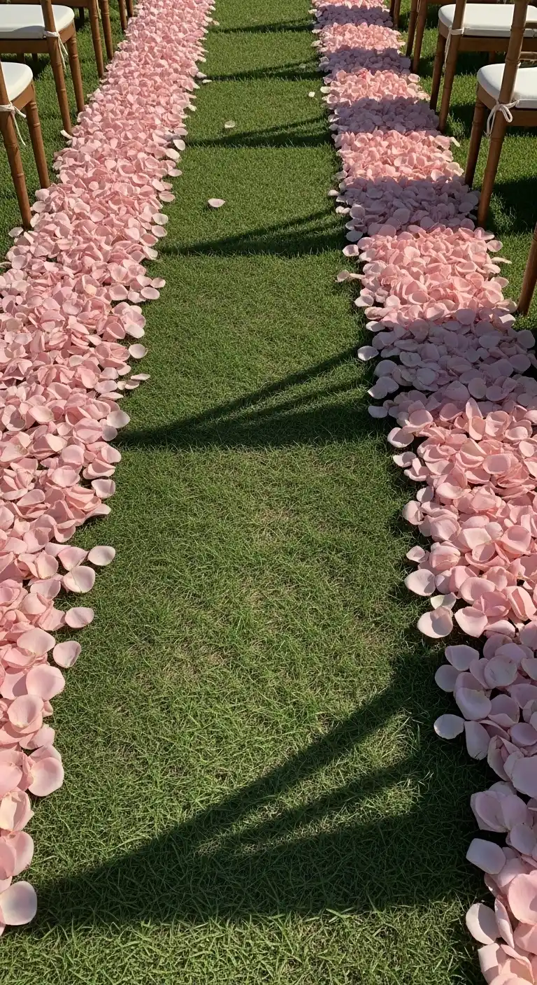 20 Pink Wedding Ceremony Ideas That Feel Elegant and Timeless 18 15. Pink Petal Aisle Borders